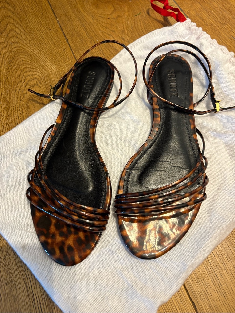 NWOT SCHUTZ Inez Tortoise Brown Flat Sandals, size 8.5. Never worn! - Picture 2 of 4